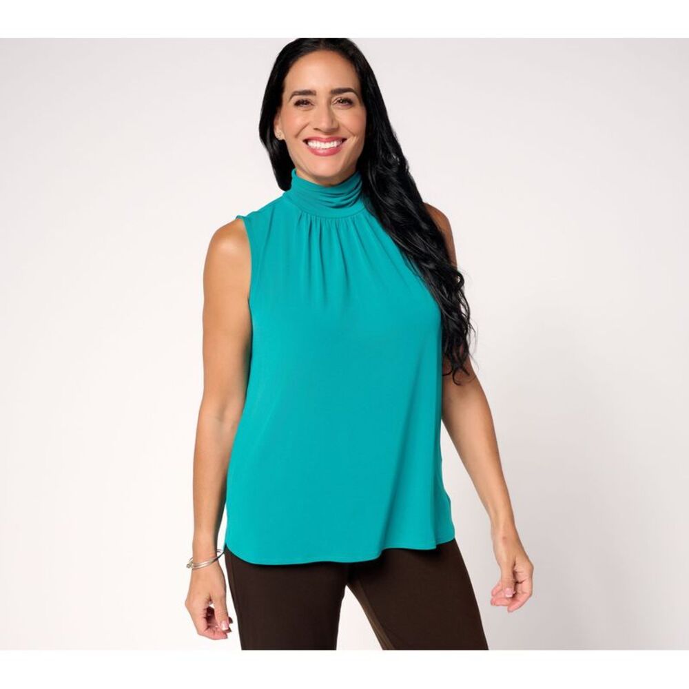 Susan Graver Women's Top Sz L Liquid Knit Sleeveless w Ruched Blue A667478